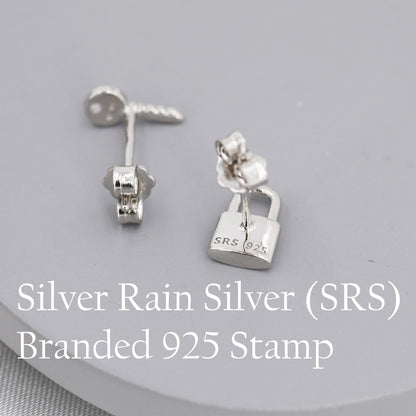 Tiny Key and Lock Mismatched Stud Earrings in Sterling Silver, Silver or Gold, Stacking Earrings