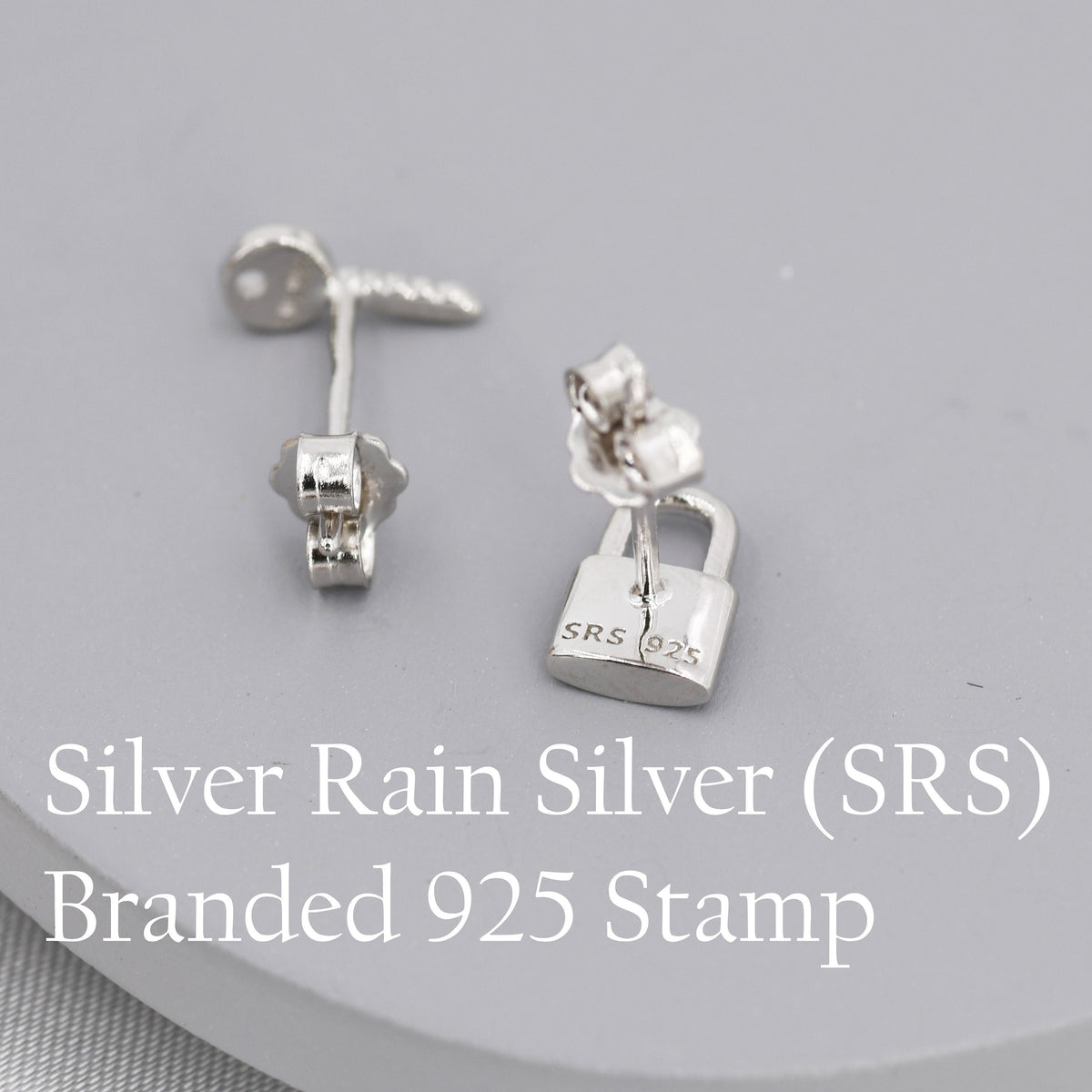 Tiny Key and Lock Mismatched Stud Earrings in Sterling Silver, Silver or Gold, Stacking Earrings