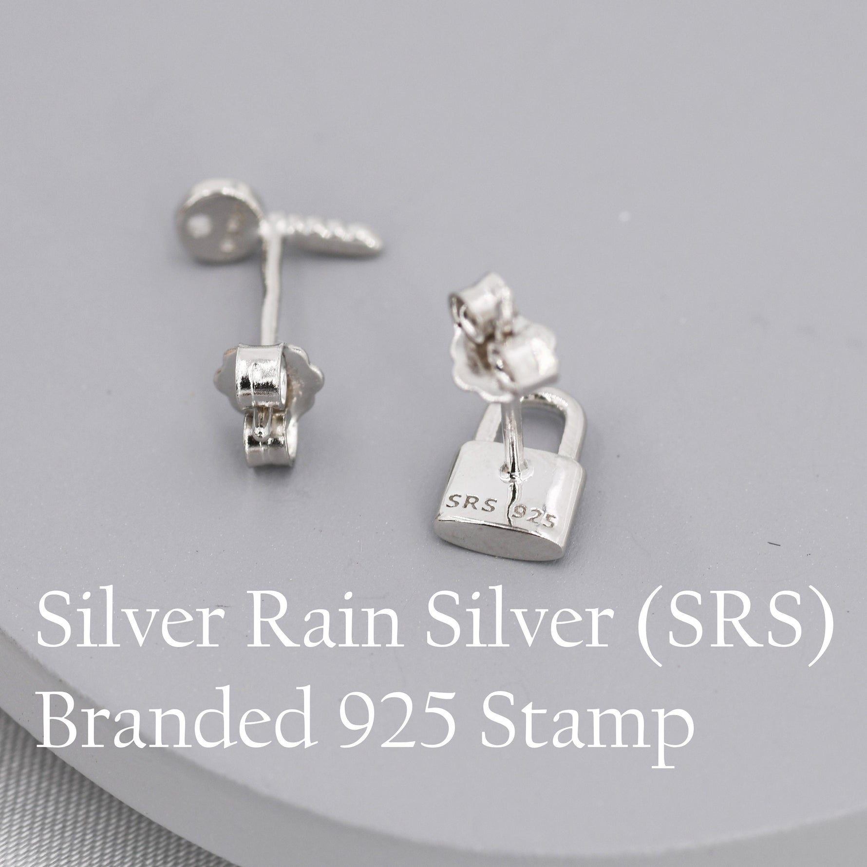 Tiny Key and Lock Mismatched Stud Earrings in Sterling Silver, Silver or Gold, Stacking Earrings