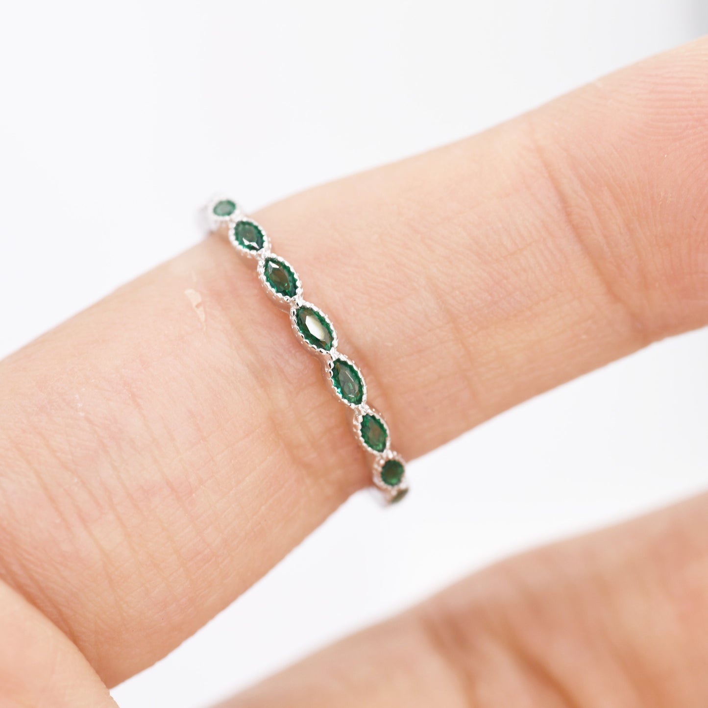 Emerald Marquise CZ Infinity Ring in Sterling Silver, Silver or Gold, Skinny Marquise Ring US 5 - 8