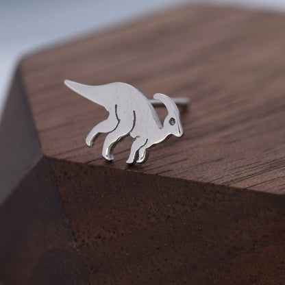 Parasaurolophus Dinosaur Stud Earrings in Sterling Silver, Silver or Gold, Dinosaur Earrings