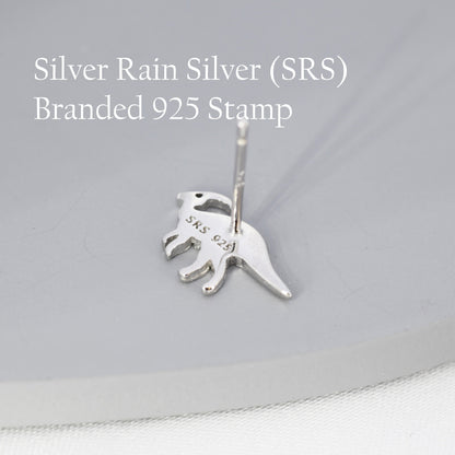 Mismatched Parasaurolophus and Triceratops Dinosaur Stud Earrings in Sterling Silver, Asymmetric Dinosaur Earrings