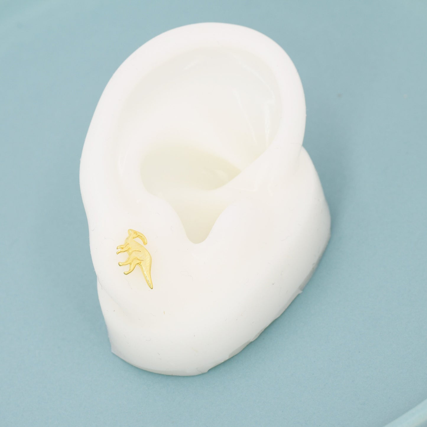 Mismatched Parasaurolophus and Triceratops Dinosaur Stud Earrings in Sterling Silver, Asymmetric Dinosaur Earrings