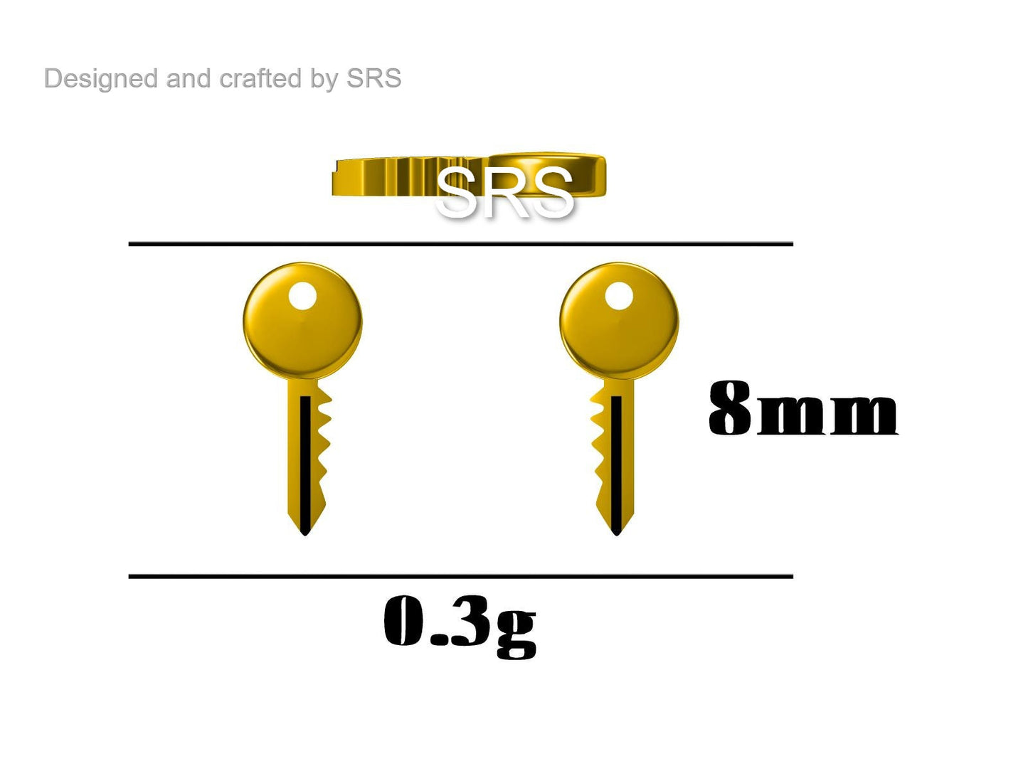 Tiny Key and Lock Mismatched Stud Earrings in Sterling Silver, Silver or Gold, Stacking Earrings