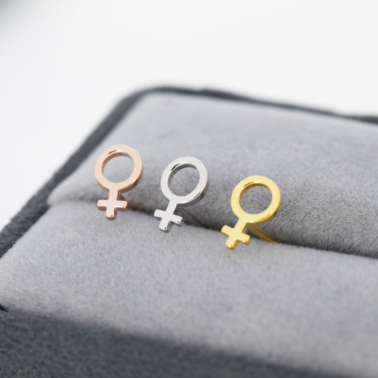 Sterling Silver Female Symbol Stud Earrings,  Silver, Gold or Rose Gold,  Venus Earrings, Feminist Earrings