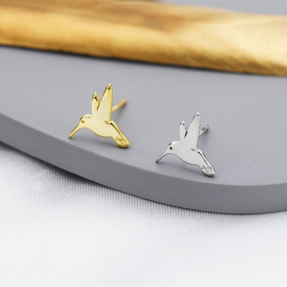 Hummingbird Stud Earrings in Sterling Silver, Silver or Gold, Flying Bird Earrings, Nature Inspired Animal Earrings