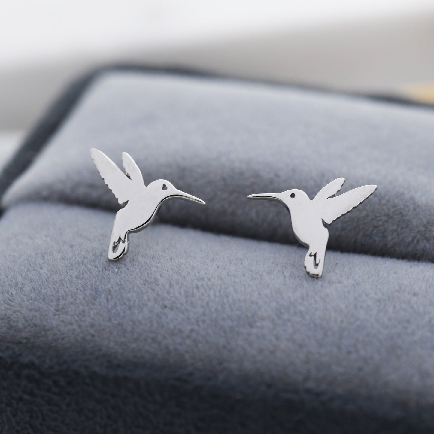 Hummingbird Stud Earrings in Sterling Silver, Silver or Gold, Flying Bird Earrings, Nature Inspired Animal Earrings