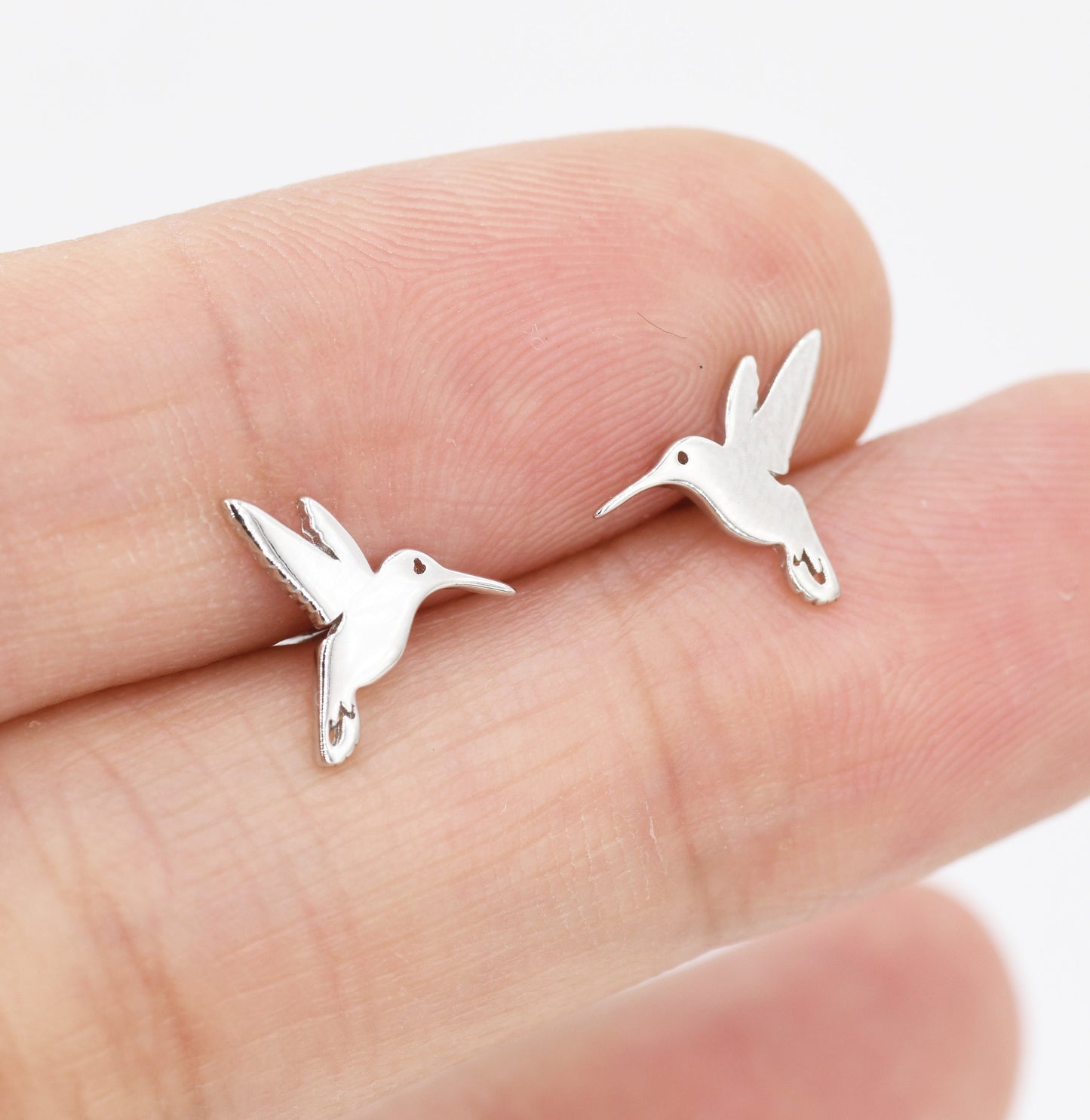 Hummingbird Stud Earrings in Sterling Silver, Silver or Gold, Flying Bird Earrings, Nature Inspired Animal Earrings