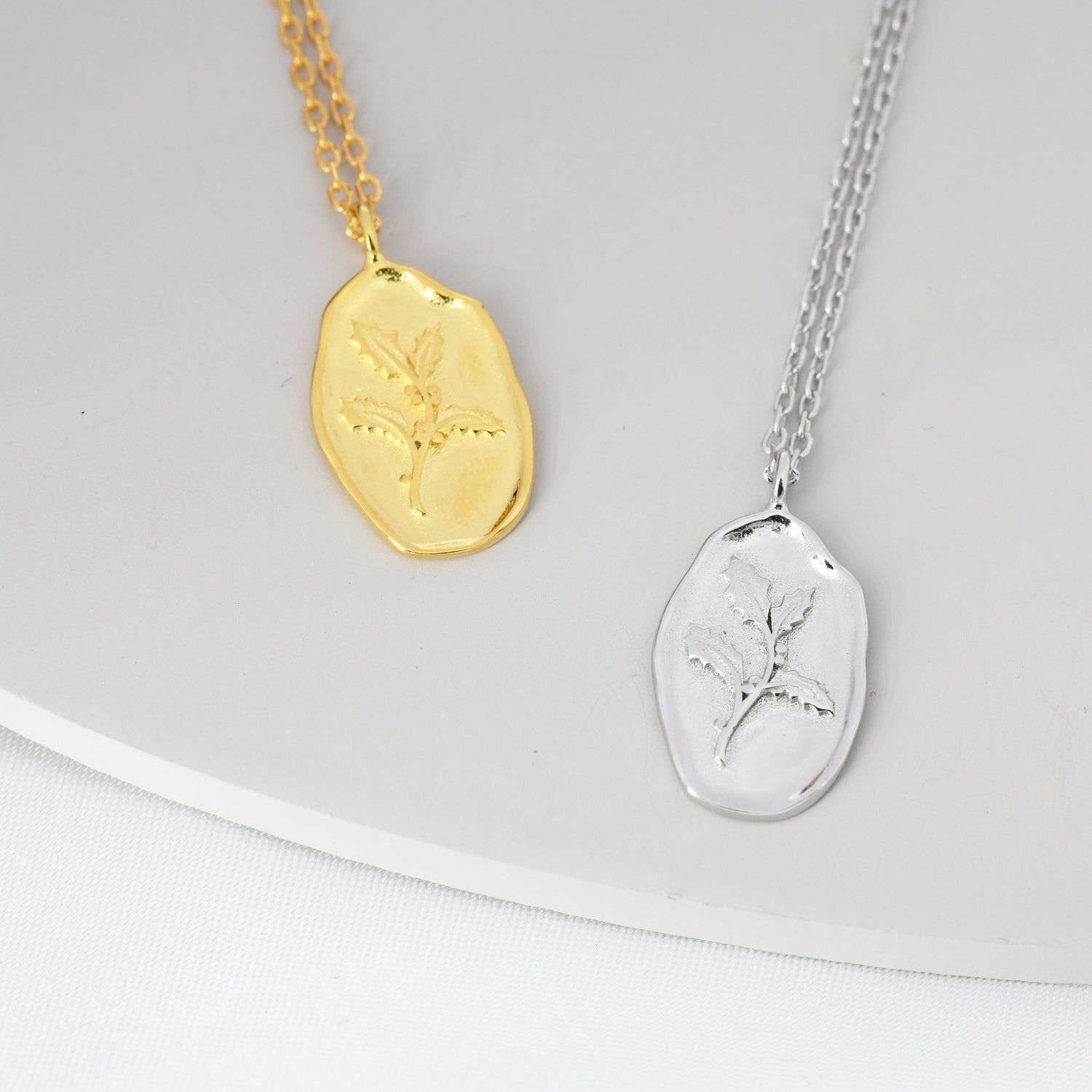 Holly Birth Flower Oval Pendant Necklace