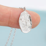 Poppy Flower Oval Pendant Necklace in Sterling Silver, Silver or Gold, August Birth Flower, Nature Inspired Flower Disk Necklace