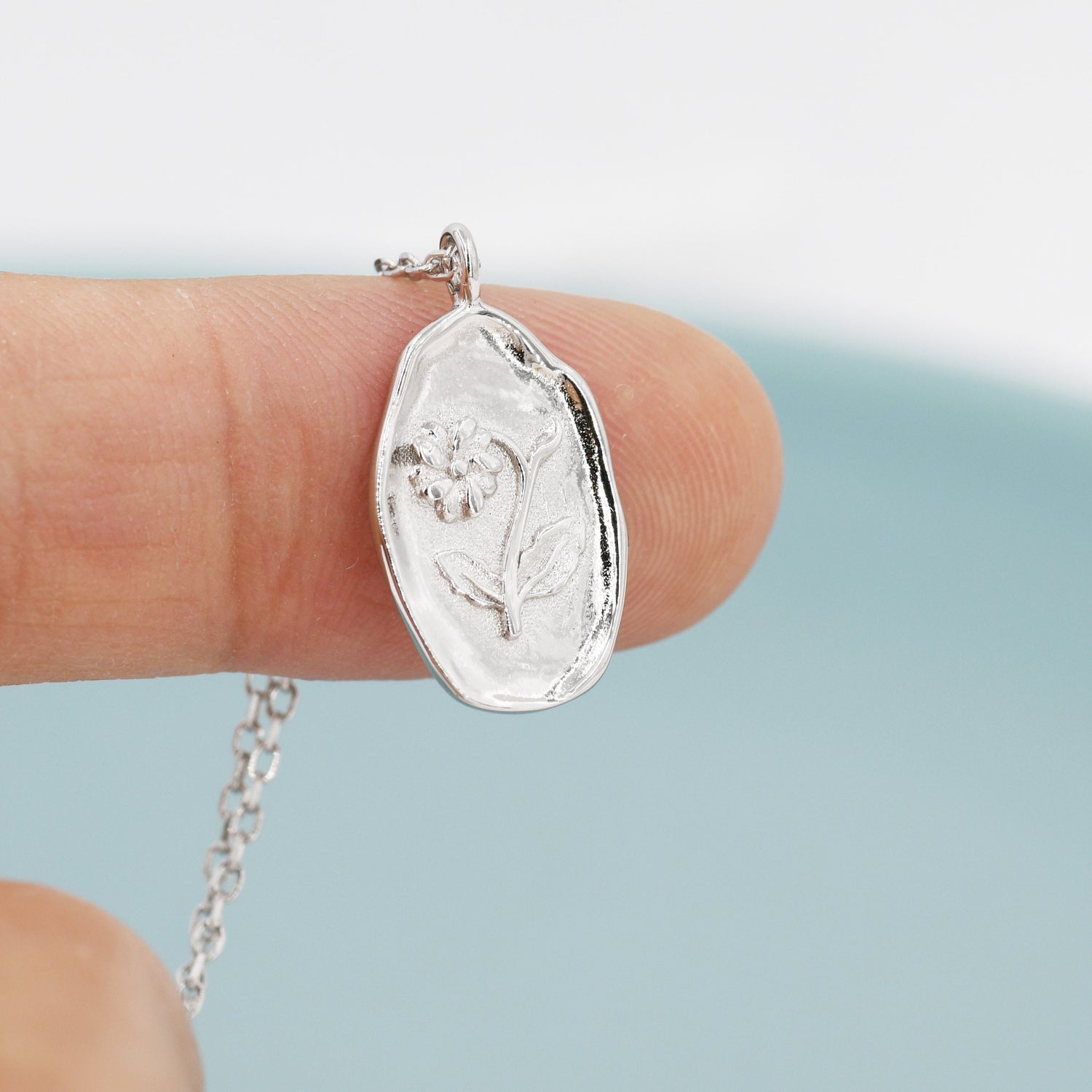 Violet Birth Flower Oval Pendant Necklace