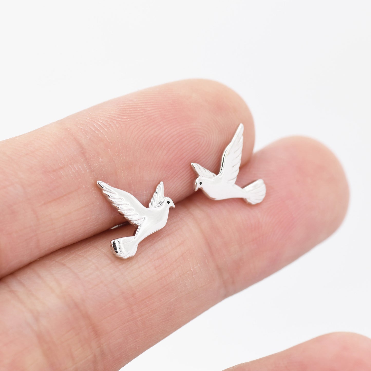 Dove Stud Earrings in Sterling Silver, Cute Dove Bird Earrings, Pigeon Earrings, Nature Inspired Animal Earrings