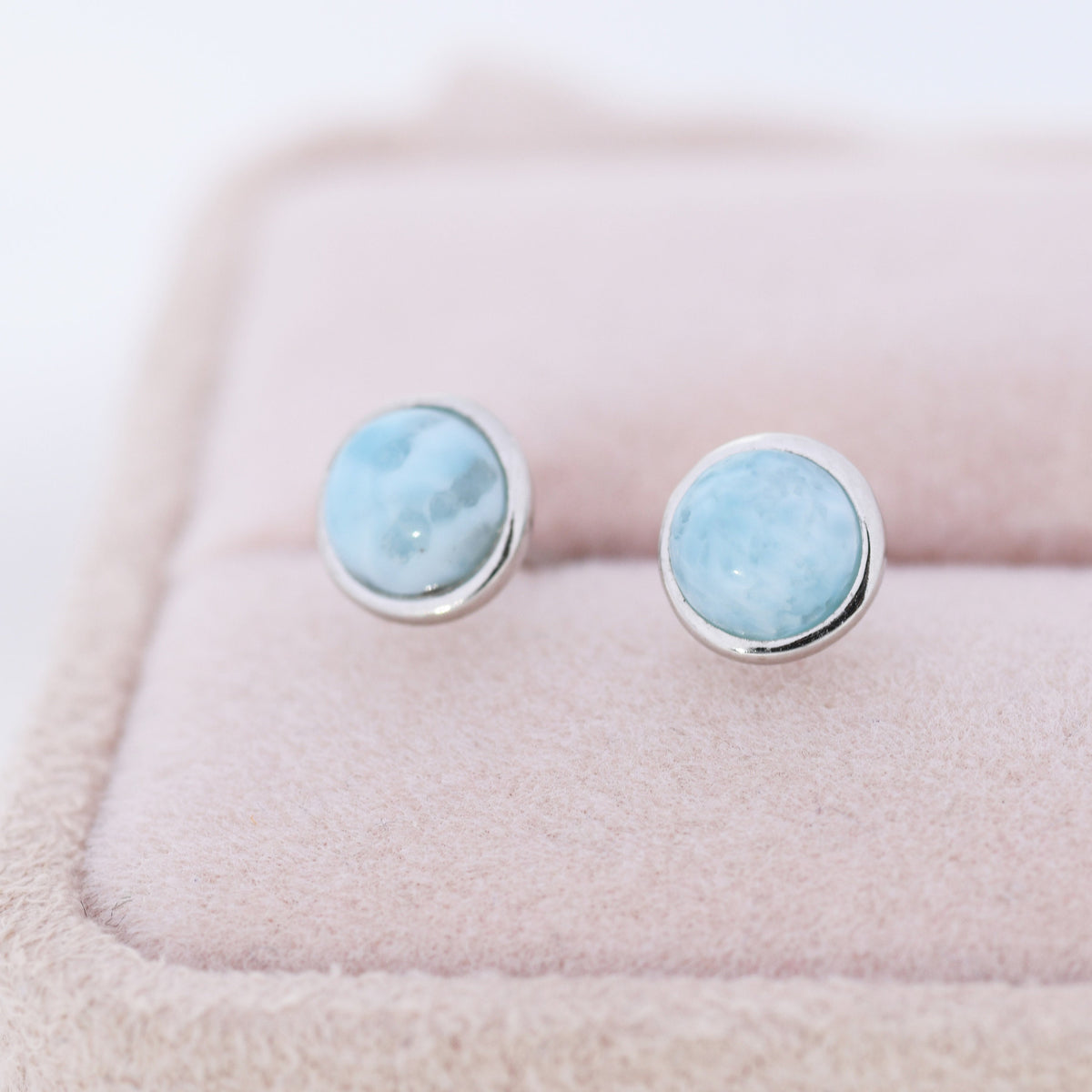 Genuine Larimar Stone Stud Earrings in Sterling Silver, Blue Larimar Stud, Natural Semi-Precious Gemstones, 5mm, Bezel, Minimalist Earrings