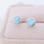 Genuine Larimar Stone Stud Earrings in Sterling Silver, Blue Larimar Stud, Natural Semi-Precious Gemstones, 5mm, Bezel, Minimalist Earrings