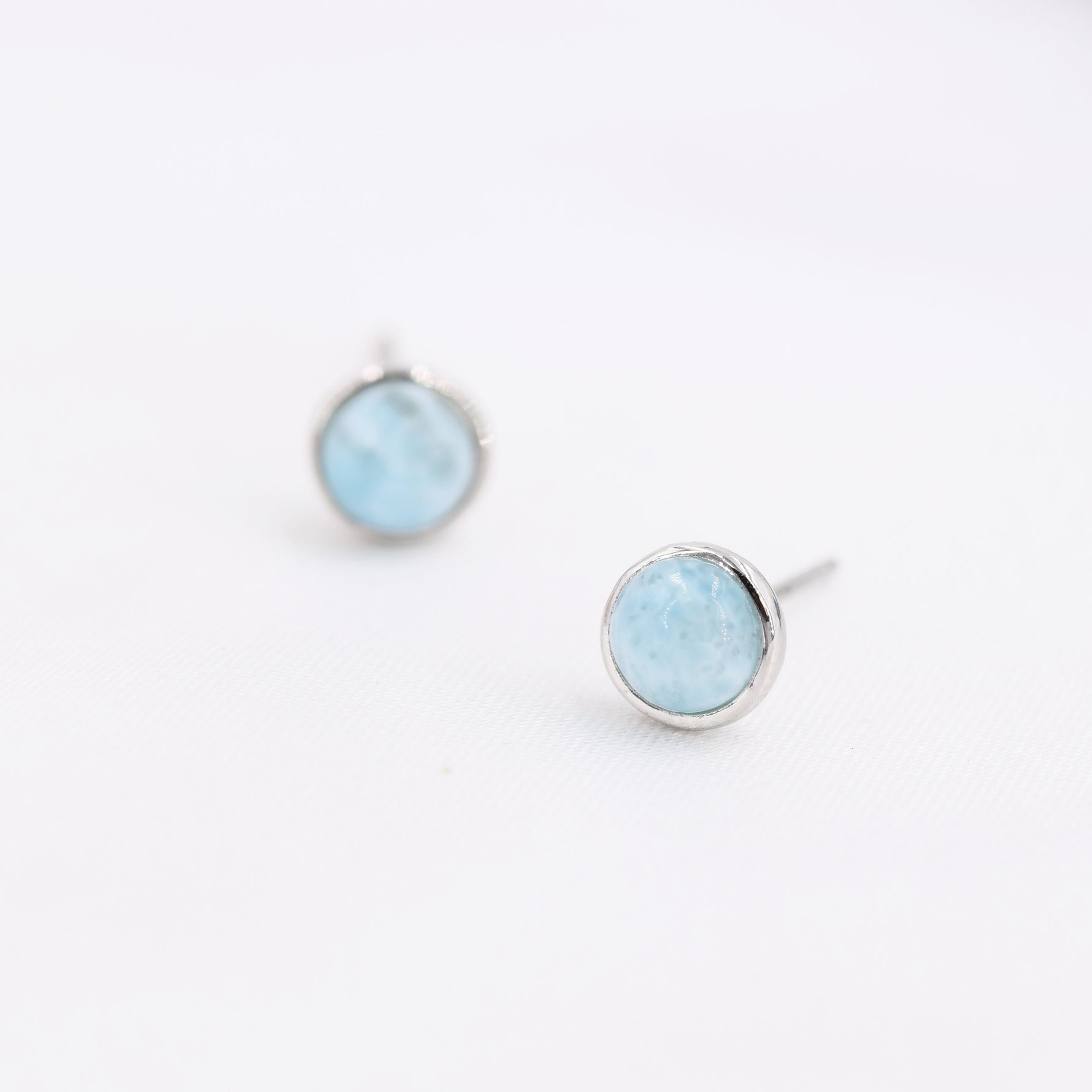 Genuine Larimar Stone Stud Earrings in Sterling Silver, Blue Larimar Stud, Natural Semi-Precious Gemstones, 5mm, Bezel, Minimalist Earrings