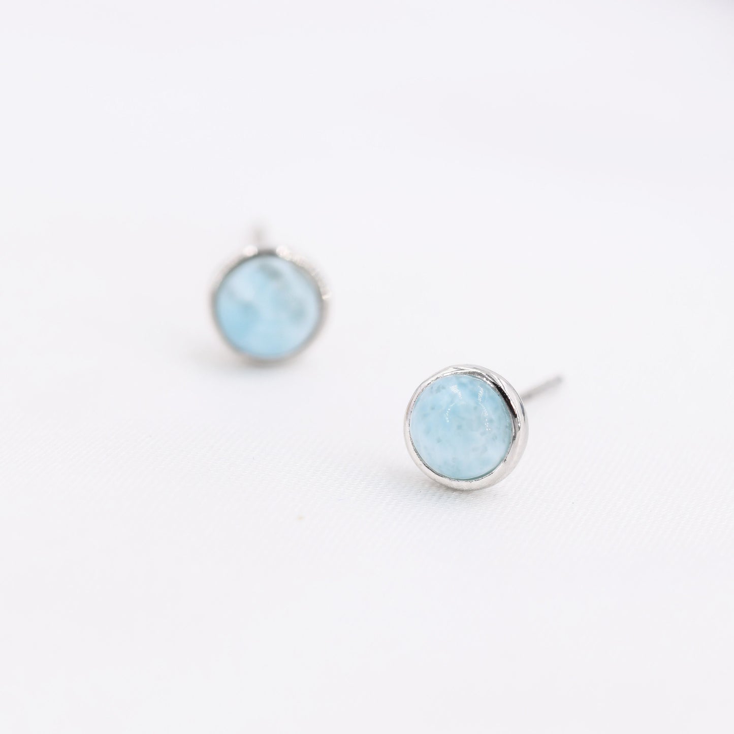 Genuine Larimar Stone Stud Earrings in Sterling Silver, Blue Larimar Stud, Natural Semi-Precious Gemstones, 5mm, Bezel, Minimalist  Earrings