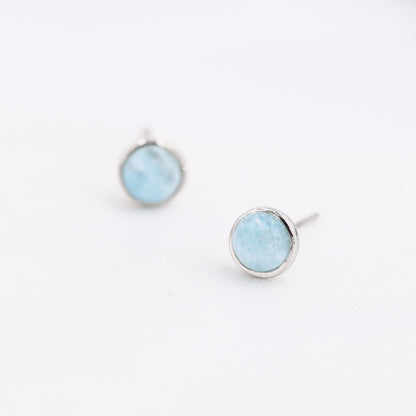 Genuine Larimar Stone Stud Earrings in Sterling Silver, Blue Larimar Stud, Natural Semi-Precious Gemstones, 5mm, Bezel, Minimalist  Earrings