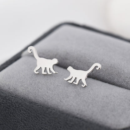 Monkey Stud Earrings in Sterling Silver, Silver or Gold, Nature Inspired Animal Design