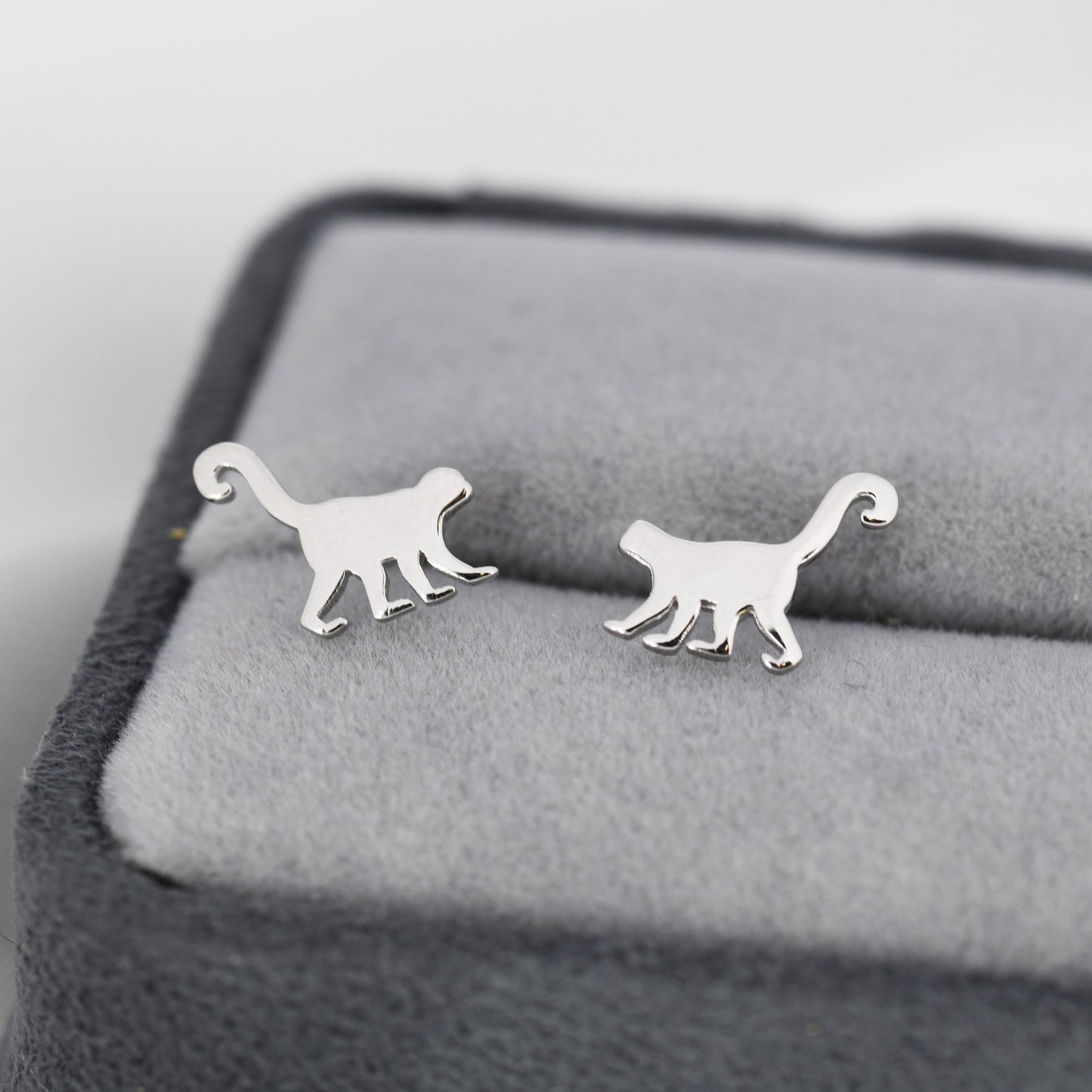 Monkey Stud Earrings in Sterling Silver, Silver or Gold, Nature Inspired Animal Design