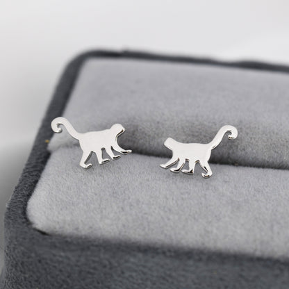 Monkey Stud Earrings in Sterling Silver, Silver or Gold, Nature Inspired Animal Design
