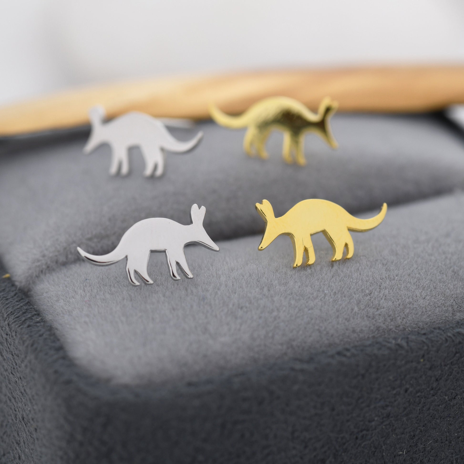 Aardvark Stud Earrings in Sterling Silver, Silver or Gold, Nature Inspired Animal Design