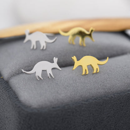 Aardvark Stud Earrings in Sterling Silver, Silver or Gold, Nature Inspired Animal Design