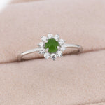Genuine Jade Stone Halo Ring in Sterling Silver, US 5 - 8, Natural Jade Gemstone Ring, Crystal Flower Ring