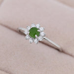 Genuine Jade Stone Halo Ring in Sterling Silver, US 5 - 8, Natural Jade Gemstone Ring, Crystal Flower Ring