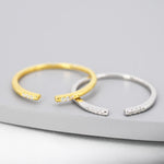 CZ Open Ring in Sterling Silver, Silver or Gold, Adjustable, Minimalist CZ Stacking Ring CZ Ring