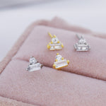 Baguette and Round CZ Stud Earrings in Sterling Silver, Silver or Gold, Geometric CZ Cluster Earrings, Stacking Earrings
