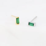 Emerald Green Tiny Baguette CZ Stud Earrings in Sterling Silver, Silver or Gold, Geometric Tiny CZ Earrings, Stacking Earrings