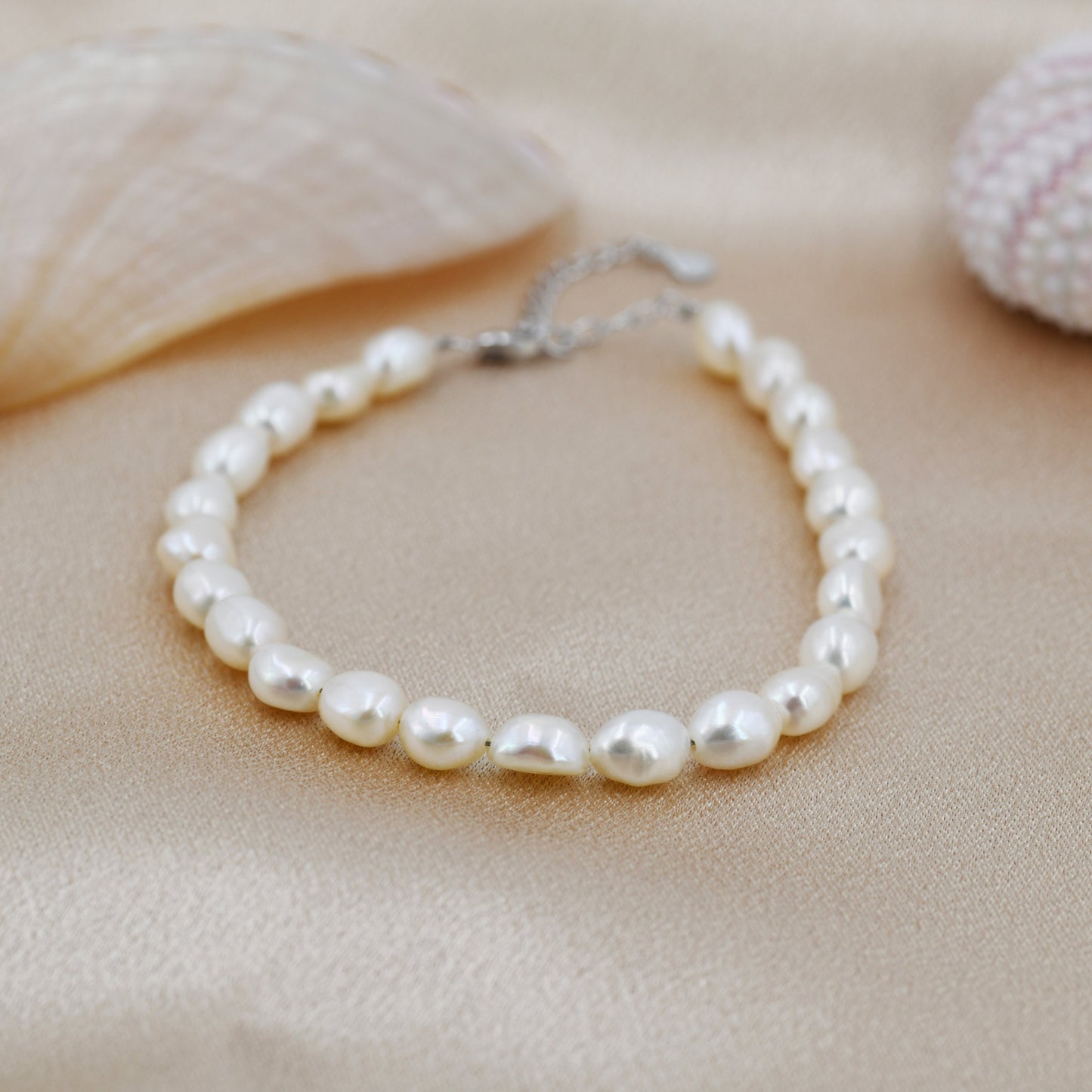 Sterling Silver Baroque Pearl Bracelet, Silver or Gold, Genuine Fresh Water Pearls, Natural Pearl Bracelet