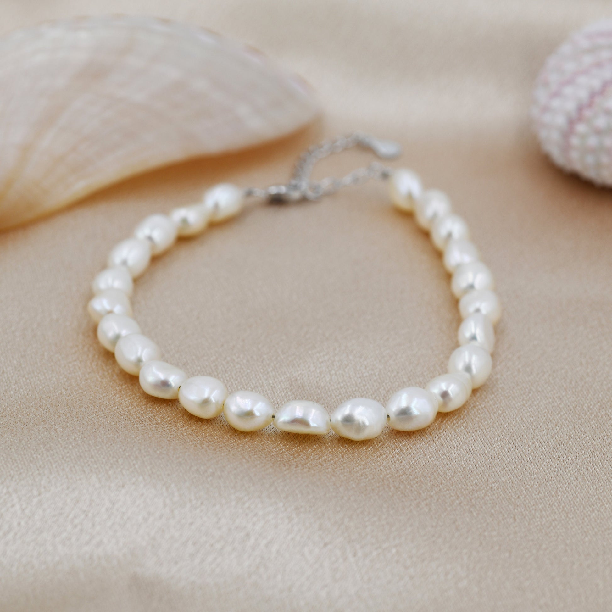 Sterling Silver Baroque Pearl Bracelet, Silver or Gold, Genuine Fresh Water Pearls, Natural Pearl Bracelet