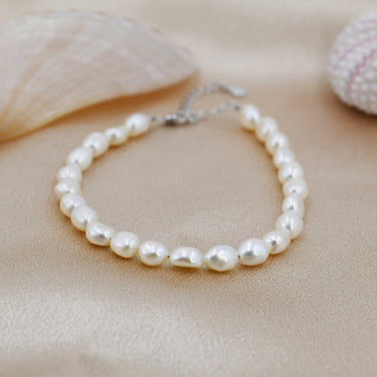 Sterling Silver Baroque Pearl Bracelet, Silver or Gold, Genuine Fresh Water Pearls, Natural Pearl Bracelet