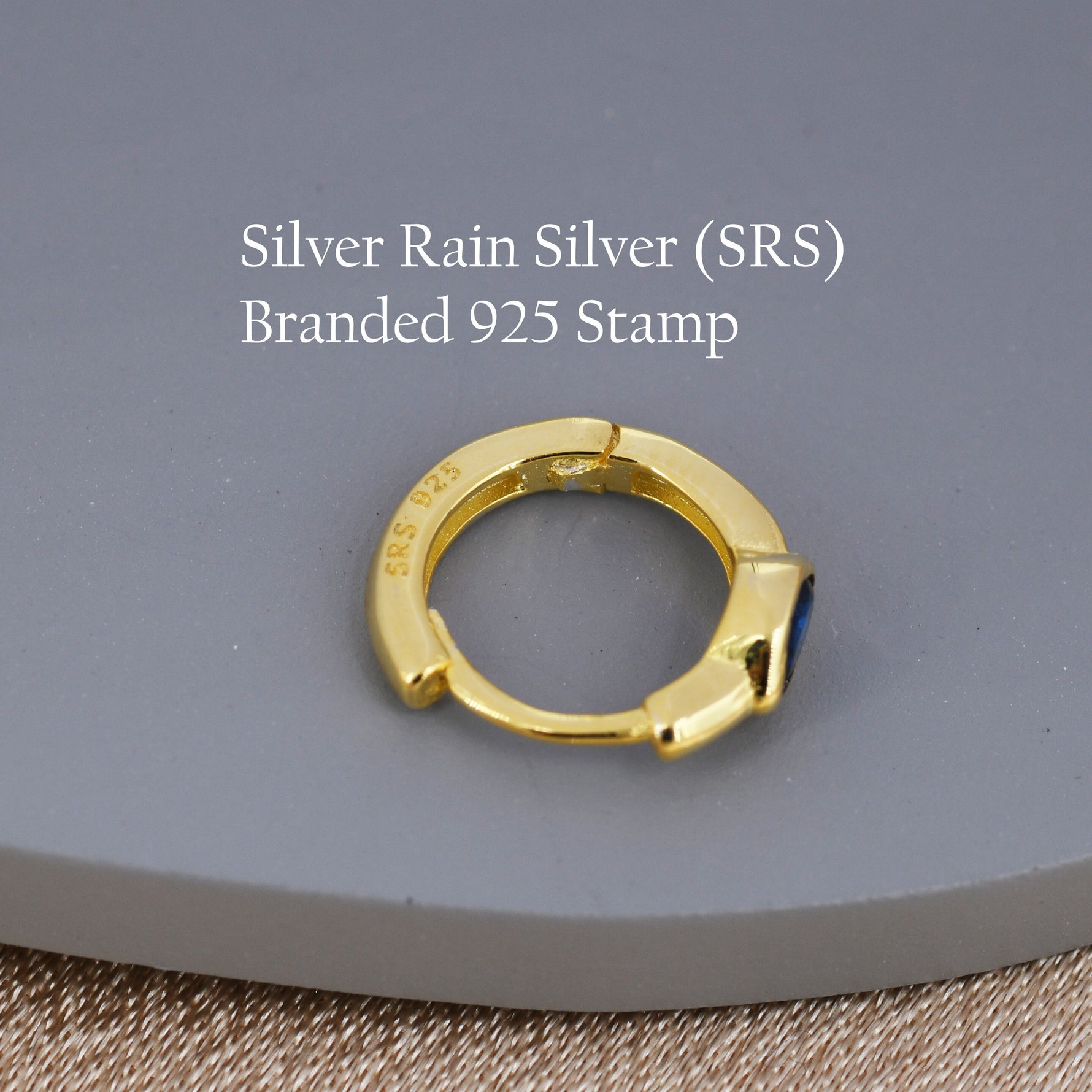 Emerald Green Single Pear Cut CZ Huggie Hoop in Sterling Silver, Silver or Gold, Minimalist Simple Green Hoop Earrings, Dainty Green Hoops