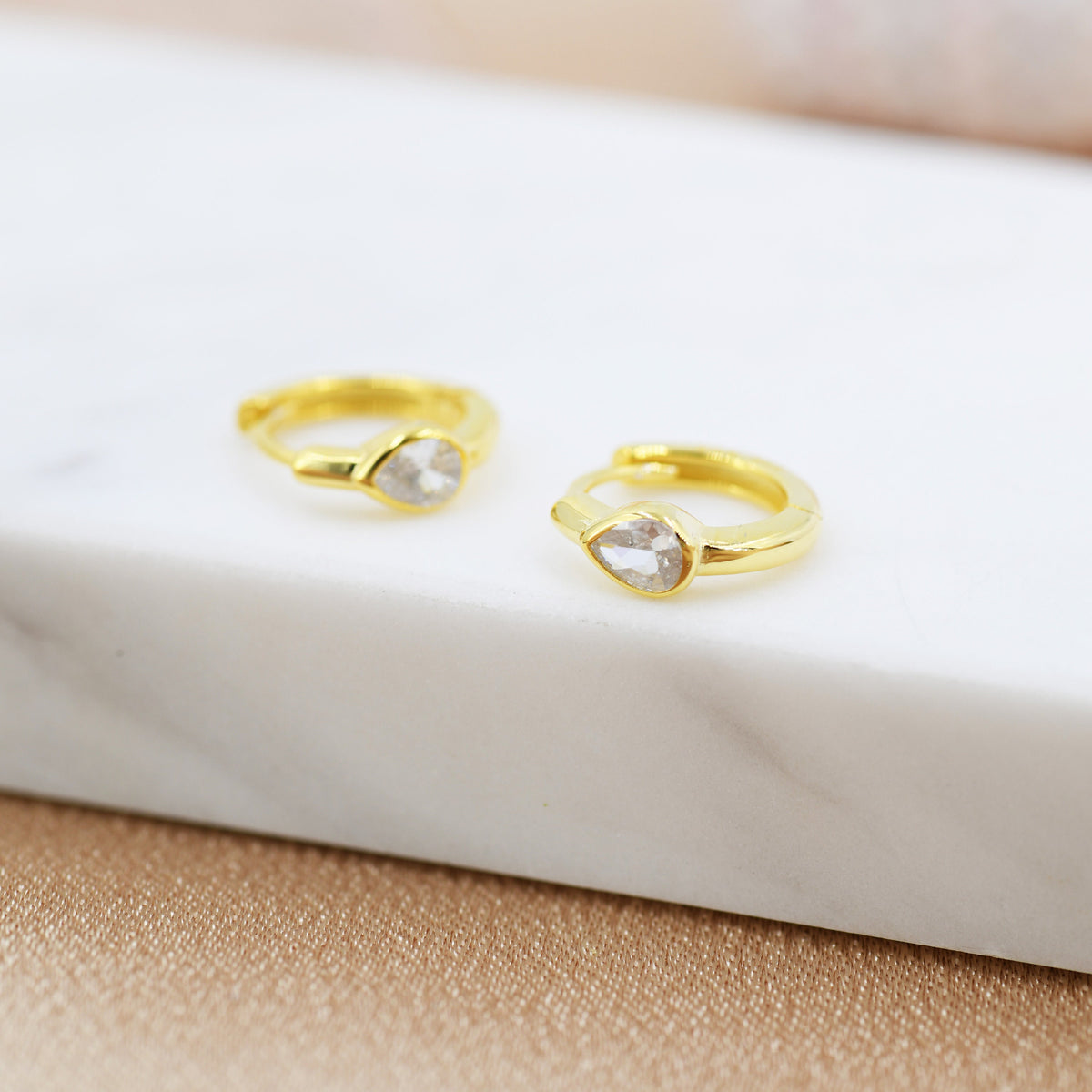 Pear Cut CZ Huggie Hoop Earrings