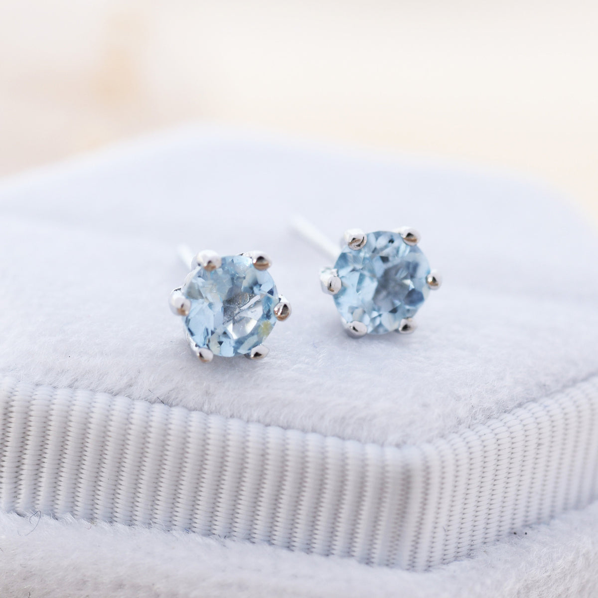 Genuine Sky Blue Blue Topaz Stud Earrings in Sterling Silver, Silver or Gold, Trillion Cut Natural Blue Topaz Earrings, Double Pronged