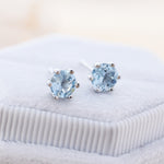 Genuine Sky Blue Blue Topaz Stud Earrings in Sterling Silver, Silver or Gold, Trillion Cut Natural Blue Topaz Earrings, Double Pronged