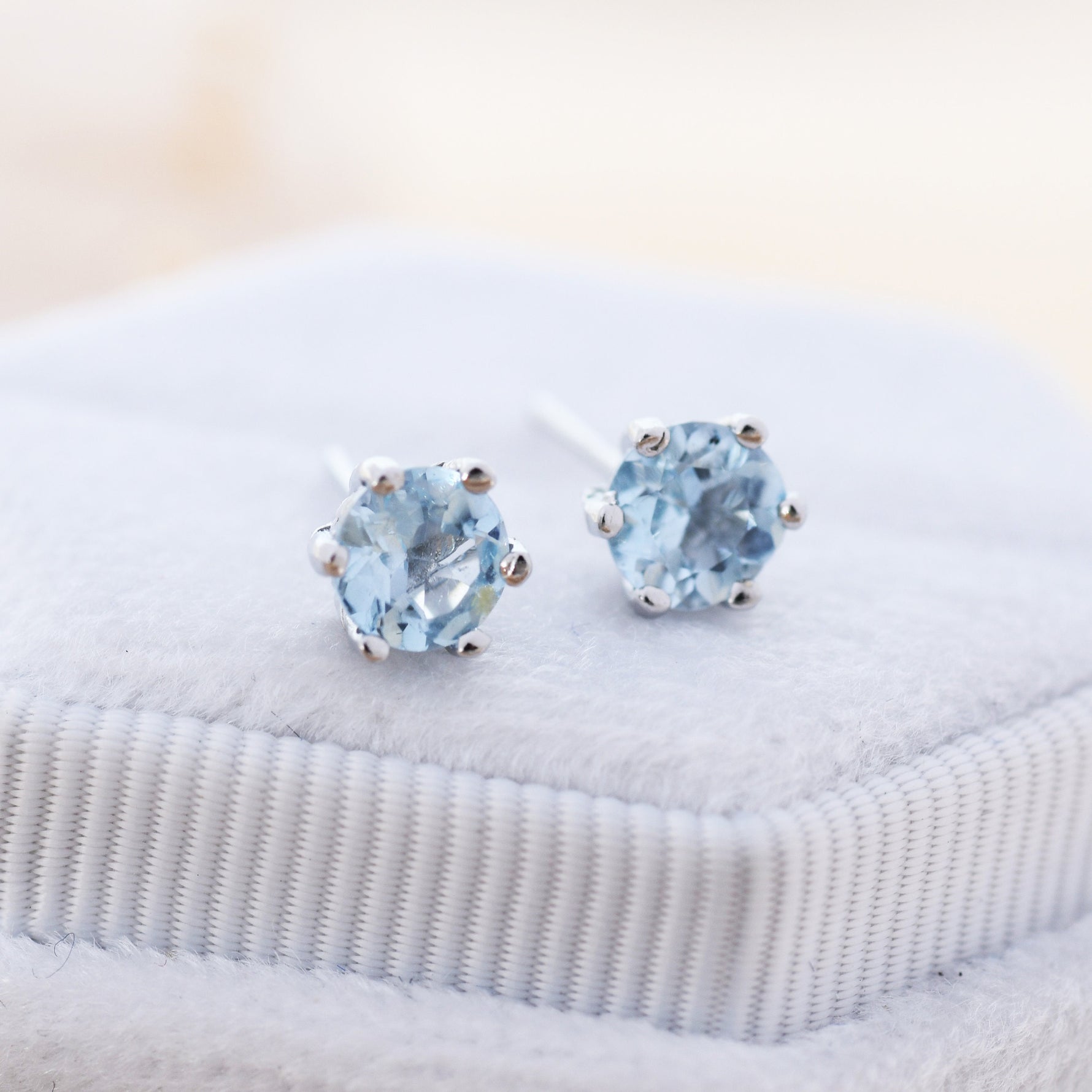 Genuine Sky Blue Blue Topaz Stud Earrings in Sterling Silver, Silver or Gold, Trillion Cut Natural Blue Topaz Earrings, Double Pronged