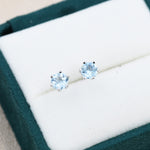 Genuine Sky Blue Blue Topaz Stud Earrings in Sterling Silver, Silver or Gold, Trillion Cut Natural Blue Topaz Earrings, Double Pronged