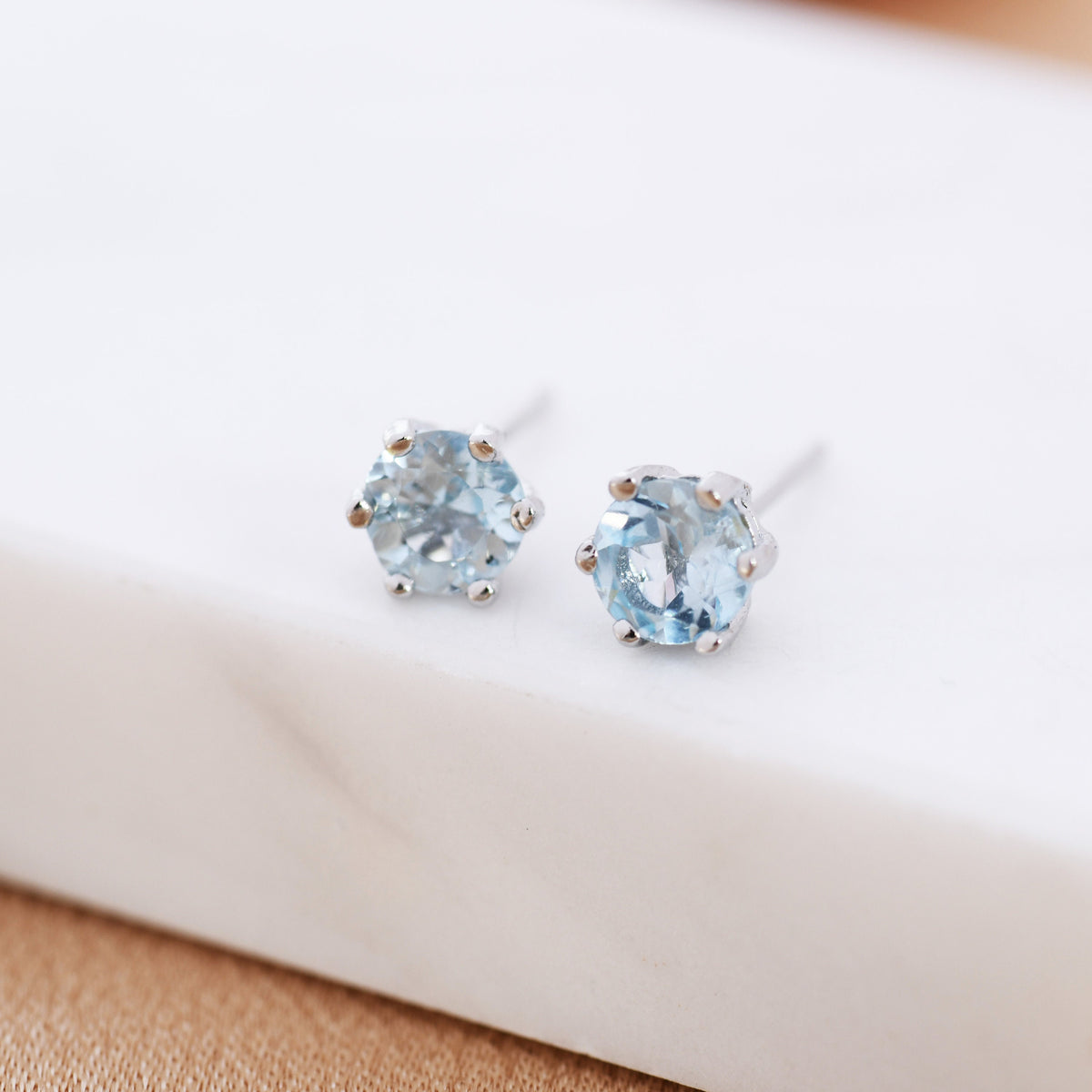 Genuine Sky Blue Blue Topaz Stud Earrings in Sterling Silver, Silver or Gold, Trillion Cut Natural Blue Topaz Earrings, Double Pronged