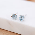 Genuine Sky Blue Blue Topaz Stud Earrings in Sterling Silver, Silver or Gold, Trillion Cut Natural Blue Topaz Earrings, Double Pronged