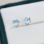 Genuine Sky Blue Blue Topaz Stud Earrings in Sterling Silver, Silver or Gold, Trillion Cut Natural Blue Topaz Earrings, Double Pronged