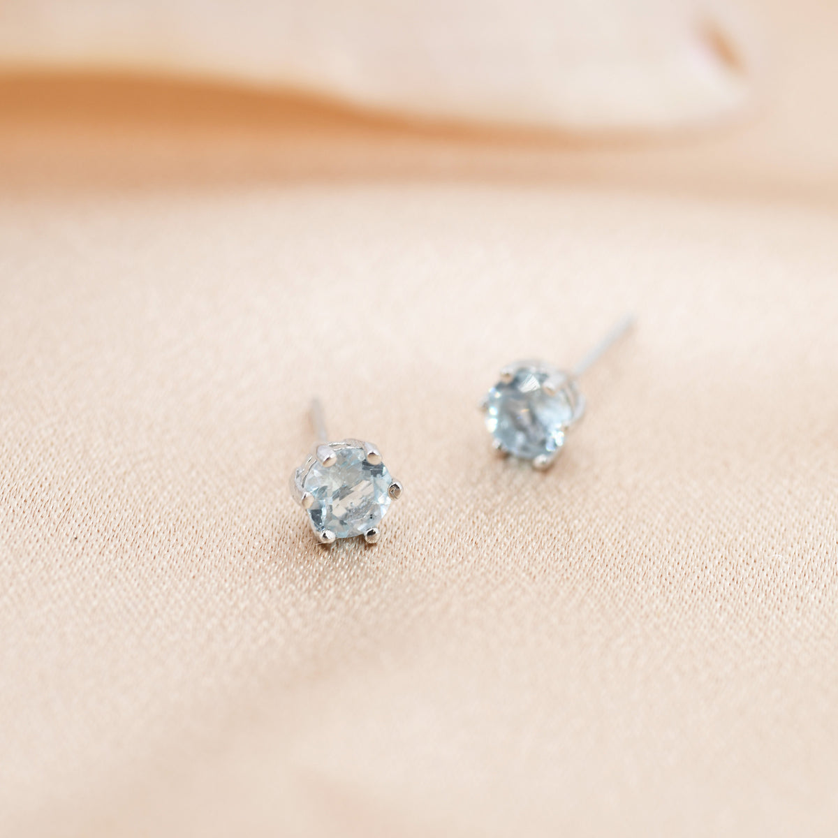 Genuine Sky Blue Blue Topaz Stud Earrings in Sterling Silver, Silver or Gold, Trillion Cut Natural Blue Topaz Earrings, Double Pronged