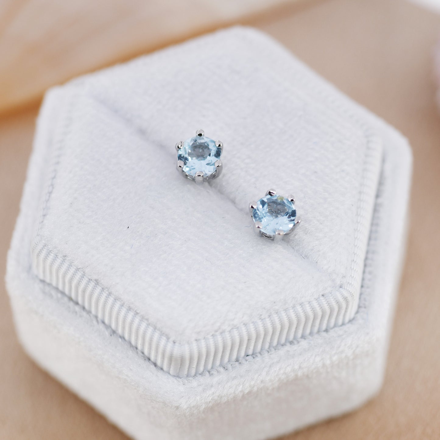 Genuine Sky Blue Blue Topaz Stud Earrings in Sterling Silver, Silver or Gold, Trillion Cut Natural  Blue Topaz Earrings, Double Pronged