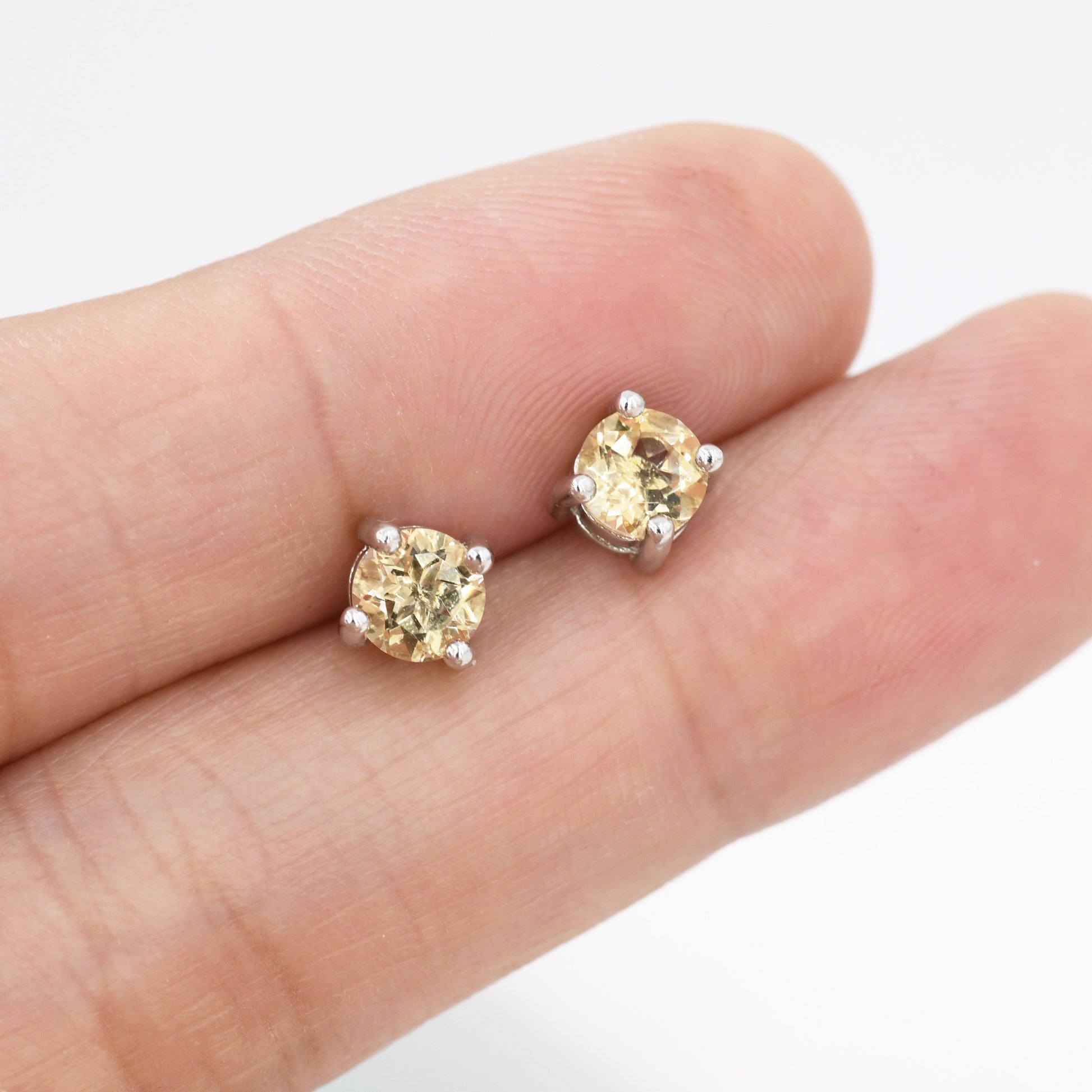 Genuine Yellow Citrine Stud Earrings in Sterling Silver, Silver or Gold, Citrine Earrings, Four Prong Citrine Crystal Earrings