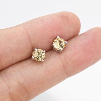 Genuine Yellow Citrine Stud Earrings in Sterling Silver, Silver or Gold, Citrine Earrings, Four Prong Citrine Crystal Earrings