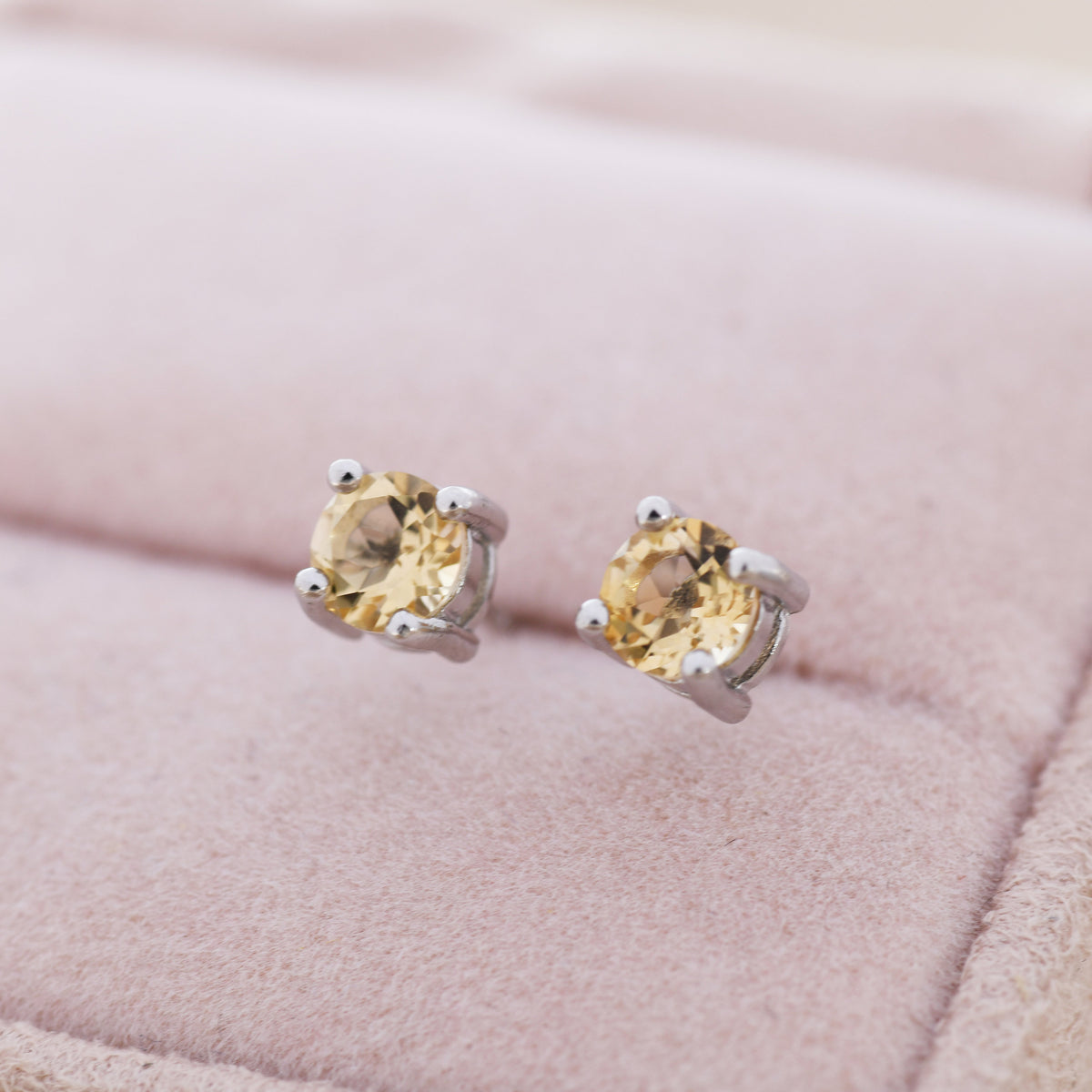 Genuine Yellow Citrine Stud Earrings in Sterling Silver, Silver or Gold, Citrine Earrings, Four Prong Citrine Crystal Earrings