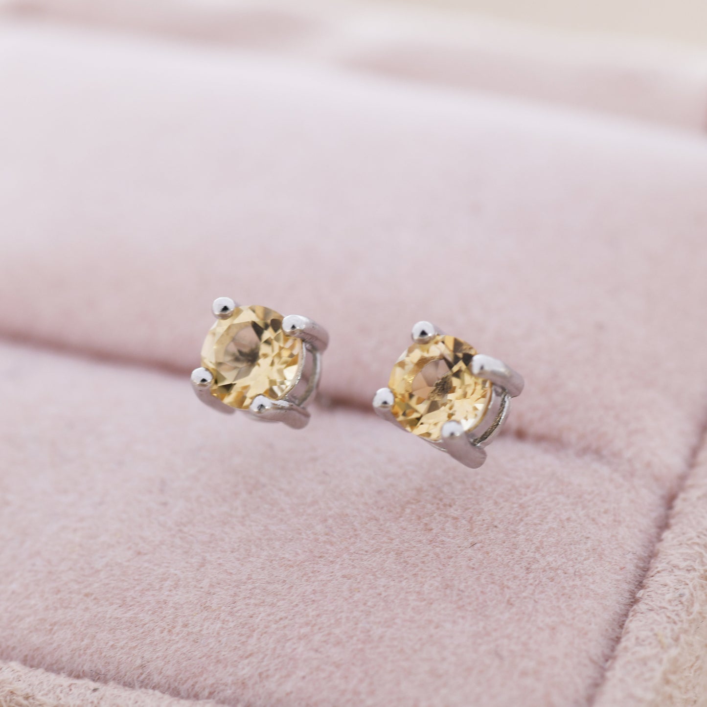 Genuine Yellow Citrine Stud Earrings in Sterling Silver, Silver or Gold, Citrine Earrings, Four Prong Citrine Crystal Earrings