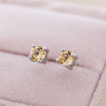 Genuine Yellow Citrine Stud Earrings in Sterling Silver, Silver or Gold, Citrine Earrings, Four Prong Citrine Crystal Earrings